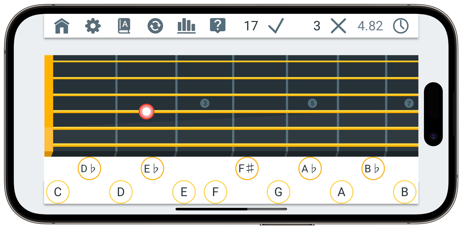 Fretonomy app screenshot showing fretboard